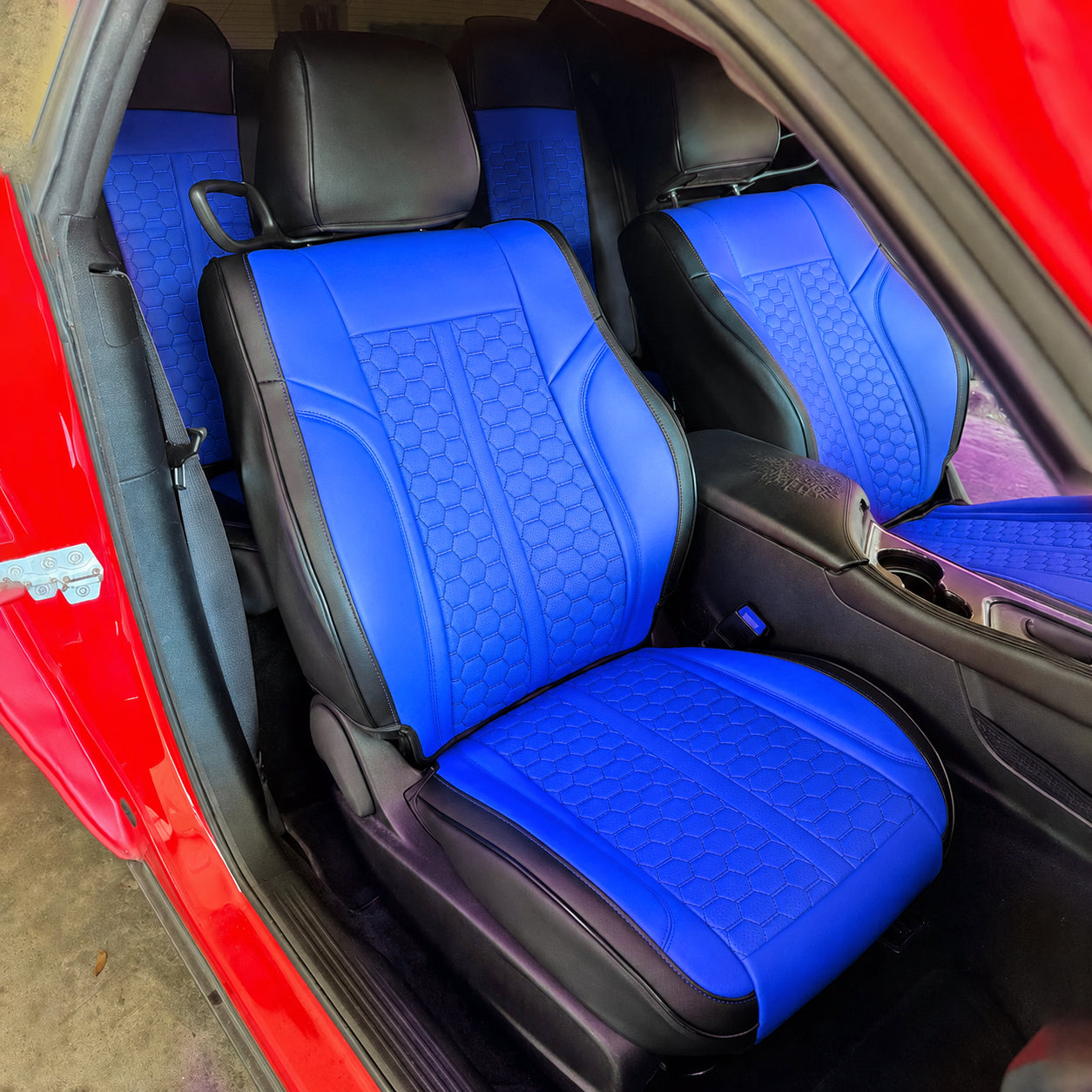 Custom Fit Dodge Charger Hexagonal Honeycomb Car Seat Covers Premium Synthetic Leather
