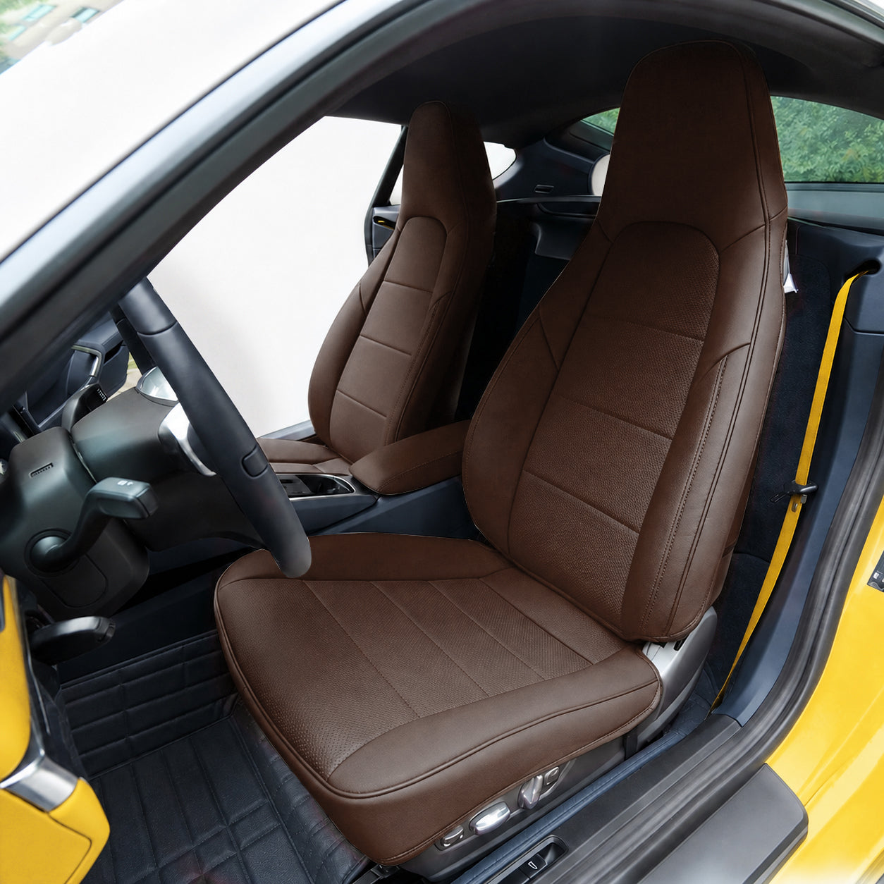 Top-Grain Cowhide Leather Custom Fit 2 Seats for Porsche 718 Cayman Boxster 911 Car Seat Covers