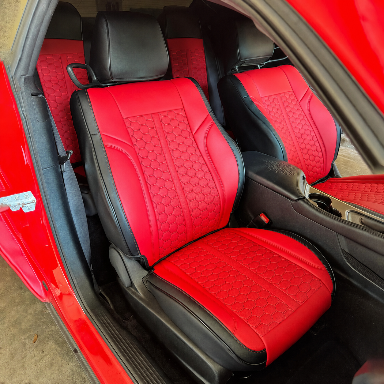 Custom Fit Dodge Charger Hexagonal Honeycomb Car Seat Covers Premium Synthetic Leather