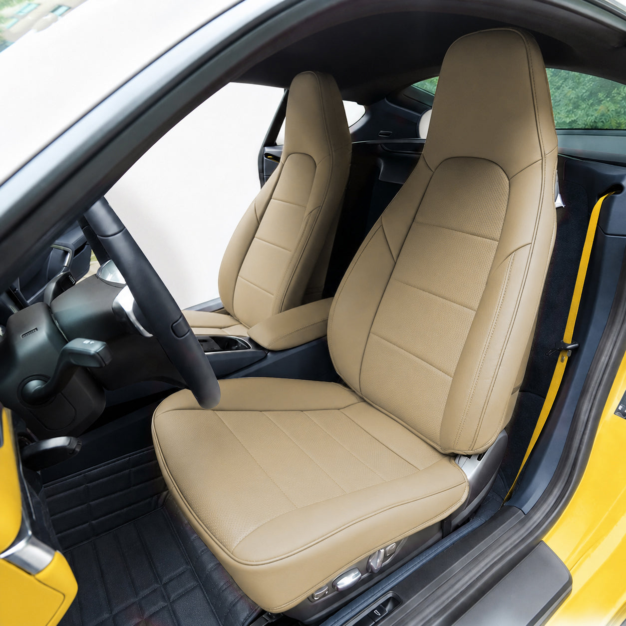 Top-Grain Cowhide Leather Custom Fit 2 Seats for Porsche 718 Cayman Boxster 911 Car Seat Covers