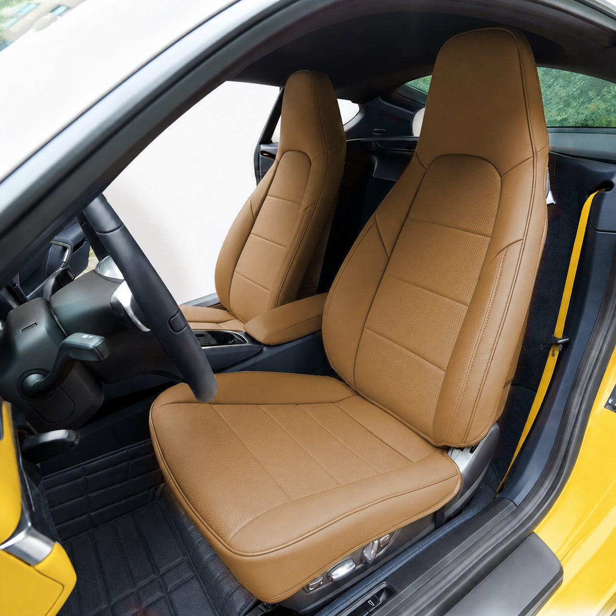 Top-Grain Cowhide Leather Custom Fit 2 Seats for Porsche 718 Cayman Boxster 911 Car Seat Covers